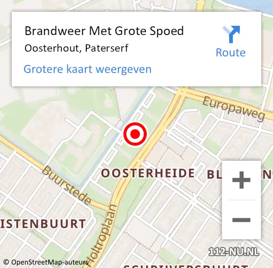 Locatie op kaart van de 112 melding: Brandweer Met Grote Spoed Naar Oosterhout, Paterserf op 27 januari 2022 06:55