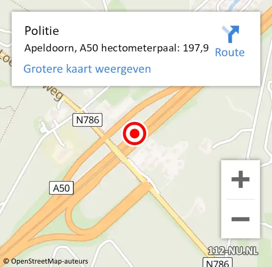 Locatie op kaart van de 112 melding: Politie Apeldoorn, A50 hectometerpaal: 197,9 op 27 januari 2022 06:58