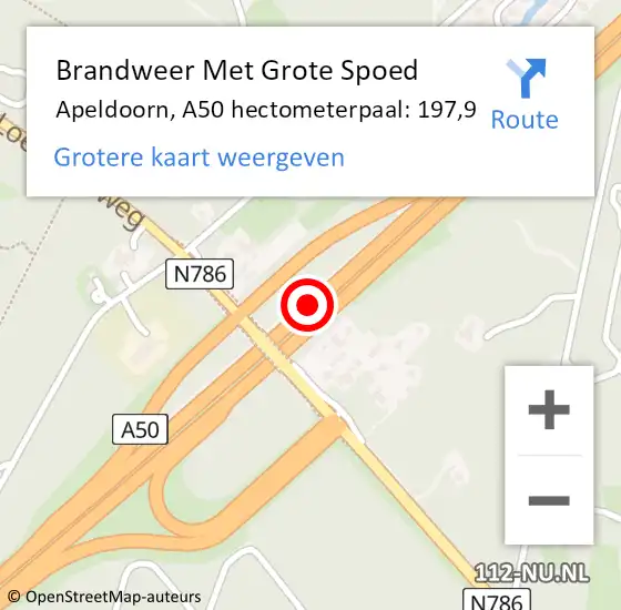 Locatie op kaart van de 112 melding: Brandweer Met Grote Spoed Naar Apeldoorn, A50 hectometerpaal: 197,9 op 27 januari 2022 07:02