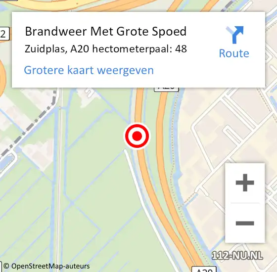 Locatie op kaart van de 112 melding: Brandweer Met Grote Spoed Naar Zuidplas, A20 hectometerpaal: 48 op 27 januari 2022 07:32