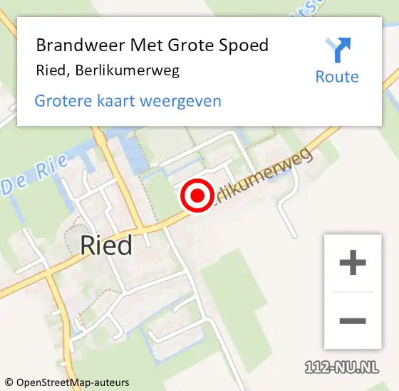 Locatie op kaart van de 112 melding: Brandweer Met Grote Spoed Naar Ried, Berlikumerweg op 27 januari 2022 08:07