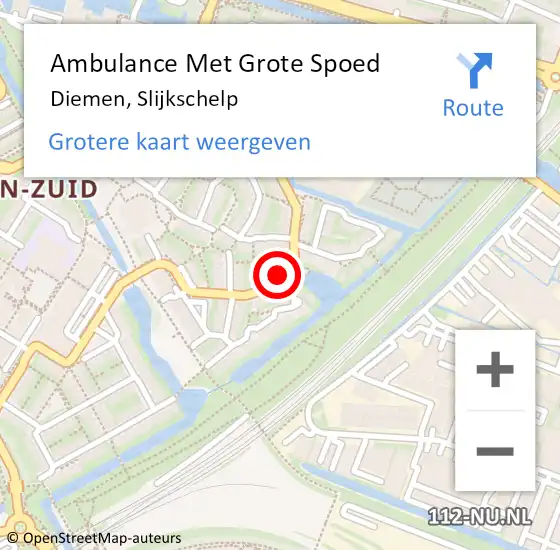 Locatie op kaart van de 112 melding: Ambulance Met Grote Spoed Naar Diemen, Slijkschelp op 27 januari 2022 08:14