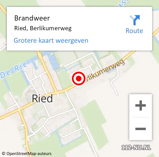 Locatie op kaart van de 112 melding: Brandweer Ried, Berlikumerweg op 27 januari 2022 08:23