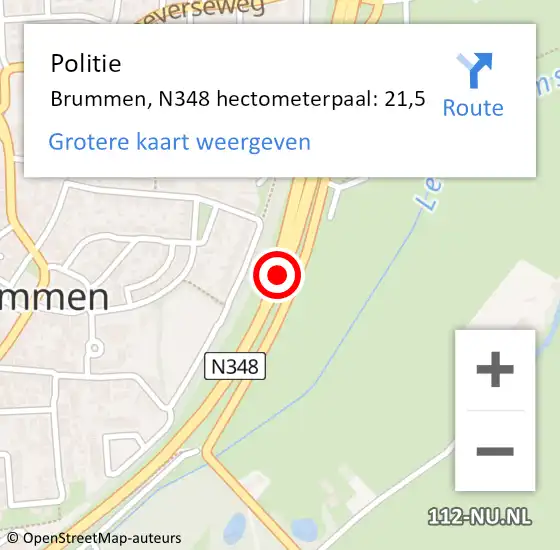 Locatie op kaart van de 112 melding: Politie Brummen, N348 hectometerpaal: 21,5 op 27 januari 2022 08:23