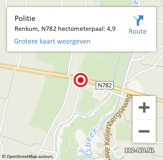 Locatie op kaart van de 112 melding: Politie Renkum, N782 hectometerpaal: 4,9 op 27 januari 2022 08:36