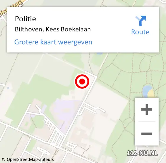 Locatie op kaart van de 112 melding: Politie Bilthoven, Kees Boekelaan op 27 januari 2022 08:40