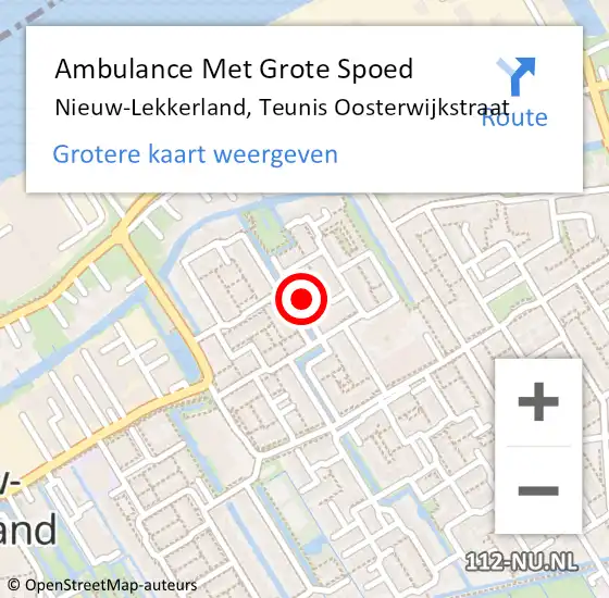 Locatie op kaart van de 112 melding: Ambulance Met Grote Spoed Naar Nieuw-Lekkerland, Teunis Oosterwijkstraat op 27 januari 2022 09:01