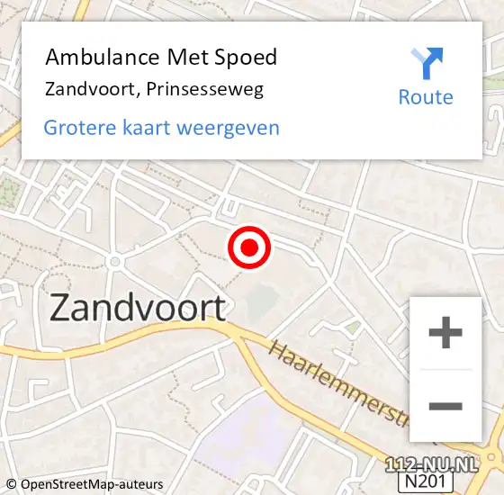 Locatie op kaart van de 112 melding: Ambulance Met Spoed Naar Zandvoort, Prinsesseweg op 27 januari 2022 09:11