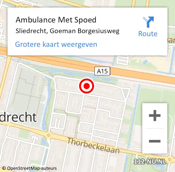 Locatie op kaart van de 112 melding: Ambulance Met Spoed Naar Sliedrecht, Goeman Borgesiusweg op 27 januari 2022 09:24