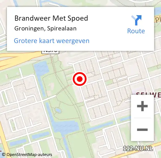 Locatie op kaart van de 112 melding: Brandweer Met Spoed Naar Groningen, Spirealaan op 27 januari 2022 09:26