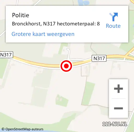 Locatie op kaart van de 112 melding: Politie Bronckhorst, N317 hectometerpaal: 8 op 27 januari 2022 09:36