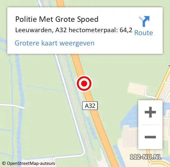 Locatie op kaart van de 112 melding: Politie Met Grote Spoed Naar Leeuwarden, A32 hectometerpaal: 64,2 op 27 januari 2022 09:59