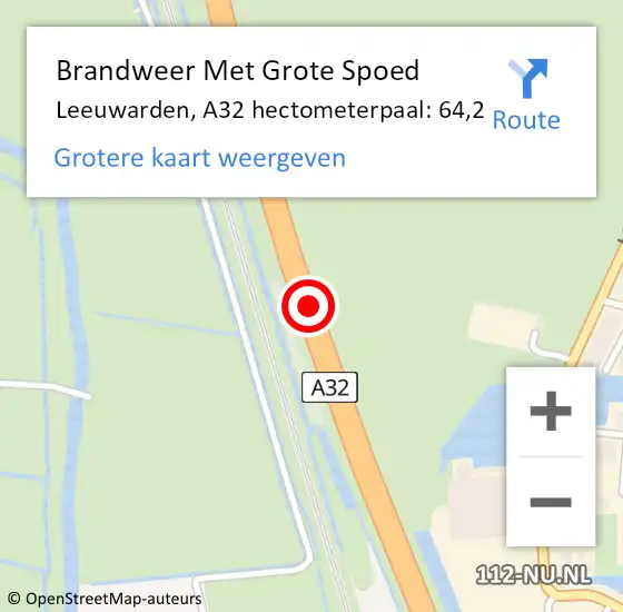 Locatie op kaart van de 112 melding: Brandweer Met Grote Spoed Naar Leeuwarden, A32 hectometerpaal: 64,2 op 27 januari 2022 09:59