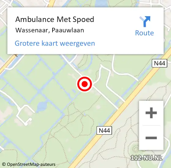 Locatie op kaart van de 112 melding: Ambulance Met Spoed Naar Wassenaar, Paauwlaan op 27 januari 2022 10:00