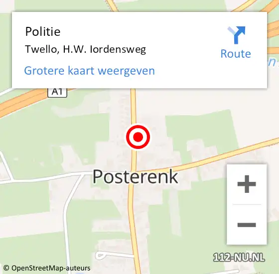 Locatie op kaart van de 112 melding: Politie Twello, H.W. Iordensweg op 27 januari 2022 10:07