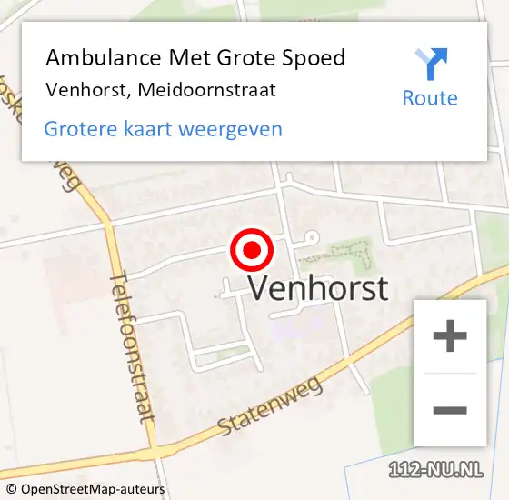 Locatie op kaart van de 112 melding: Ambulance Met Grote Spoed Naar Venhorst, Meidoornstraat op 6 juli 2014 13:46