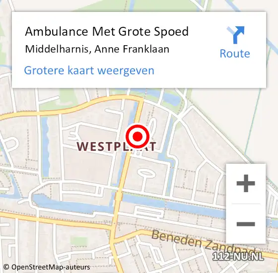 Locatie op kaart van de 112 melding: Ambulance Met Grote Spoed Naar Middelharnis, Anne Franklaan op 27 januari 2022 10:35