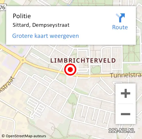 Locatie op kaart van de 112 melding: Politie Sittard, Dempseystraat op 27 januari 2022 10:39