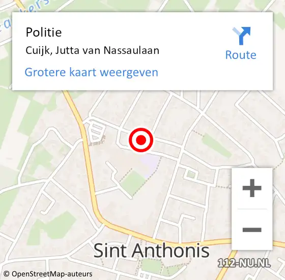 Locatie op kaart van de 112 melding: Politie Cuijk, Jutta van Nassaulaan op 27 januari 2022 10:39