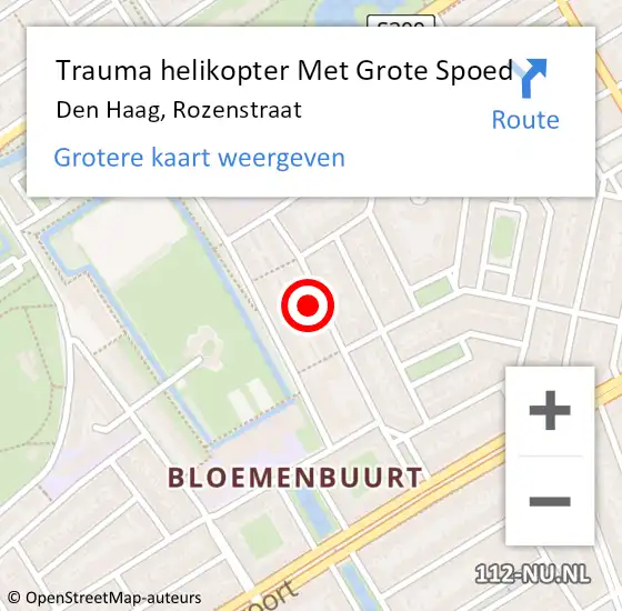 Locatie op kaart van de 112 melding: Trauma helikopter Met Grote Spoed Naar Den Haag, Rozenstraat op 27 januari 2022 10:41