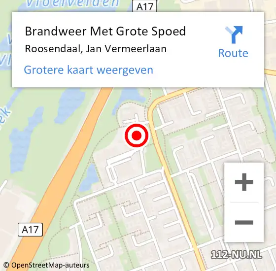 Locatie op kaart van de 112 melding: Brandweer Met Grote Spoed Naar Roosendaal, Jan Vermeerlaan op 27 januari 2022 10:51