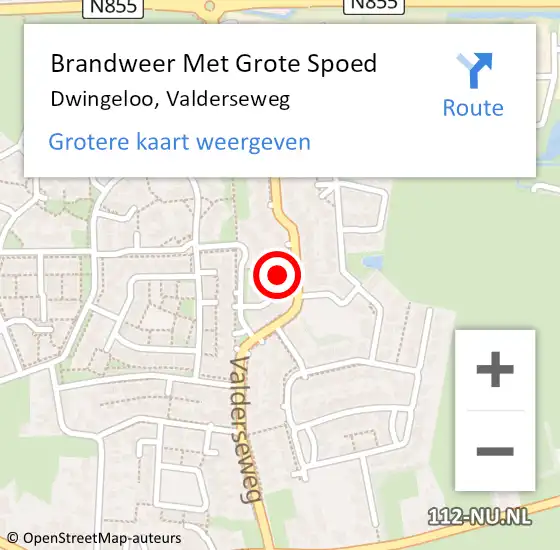 Locatie op kaart van de 112 melding: Brandweer Met Grote Spoed Naar Dwingeloo, Valderseweg op 27 januari 2022 10:51