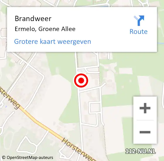 Locatie op kaart van de 112 melding: Brandweer Ermelo, Groene Allee op 27 januari 2022 11:21