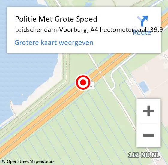 Locatie op kaart van de 112 melding: Politie Met Grote Spoed Naar Leidschendam-Voorburg, A4 hectometerpaal: 39,9 op 27 januari 2022 11:22