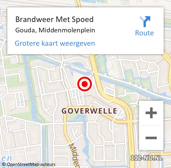 Locatie op kaart van de 112 melding: Brandweer Met Spoed Naar Gouda, Middenmolenplein op 27 januari 2022 11:26