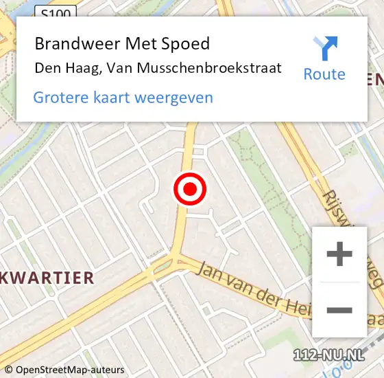 Locatie op kaart van de 112 melding: Brandweer Met Spoed Naar Den Haag, Van Musschenbroekstraat op 27 januari 2022 11:27