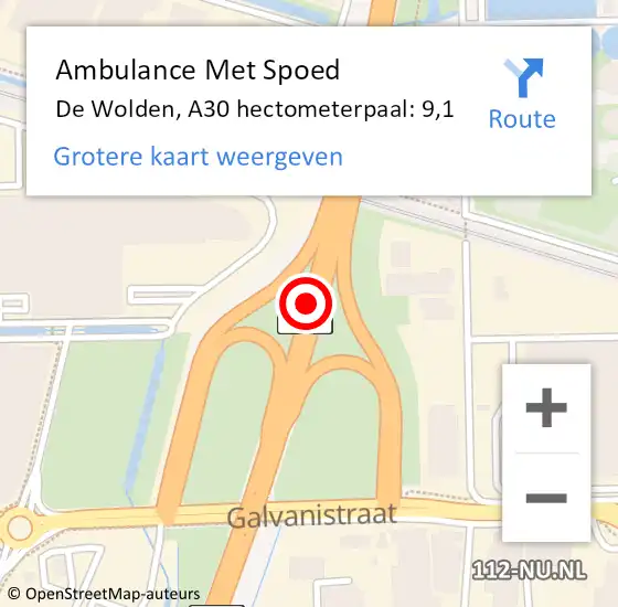 Locatie op kaart van de 112 melding: Ambulance Met Spoed Naar De Wolden, A30 hectometerpaal: 9,1 op 27 januari 2022 11:29