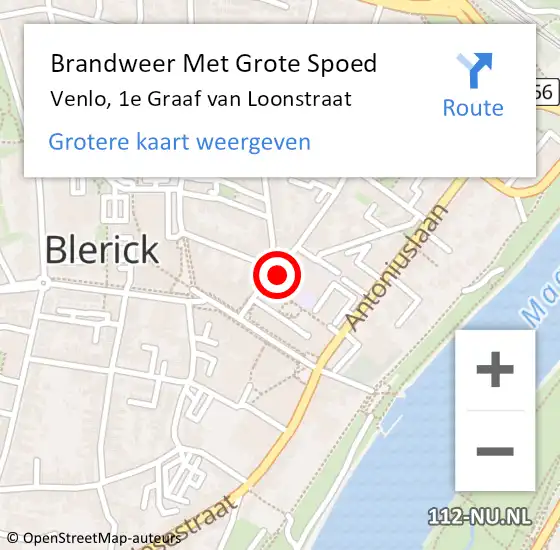 Locatie op kaart van de 112 melding: Brandweer Met Grote Spoed Naar Venlo, 1e Graaf van Loonstraat op 27 januari 2022 11:49