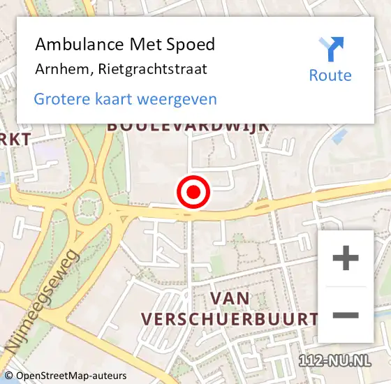 Locatie op kaart van de 112 melding: Ambulance Met Spoed Naar Arnhem, Rietgrachtstraat op 27 januari 2022 11:52