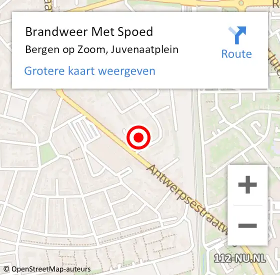 Locatie op kaart van de 112 melding: Brandweer Met Spoed Naar Bergen op Zoom, Juvenaatplein op 27 januari 2022 11:54