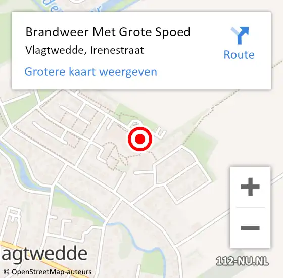 Locatie op kaart van de 112 melding: Brandweer Met Grote Spoed Naar Vlagtwedde, Irenestraat op 27 januari 2022 11:56