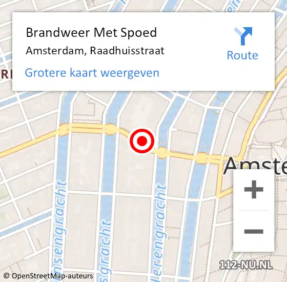 Locatie op kaart van de 112 melding: Brandweer Met Spoed Naar Amsterdam, Raadhuisstraat op 27 januari 2022 12:13