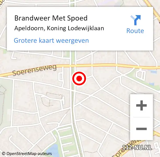 Locatie op kaart van de 112 melding: Brandweer Met Spoed Naar Apeldoorn, Koning Lodewijklaan op 27 januari 2022 12:16