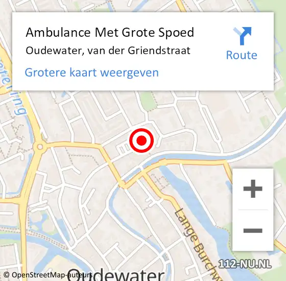 Locatie op kaart van de 112 melding: Ambulance Met Grote Spoed Naar Oudewater, van der Griendstraat op 27 januari 2022 12:27