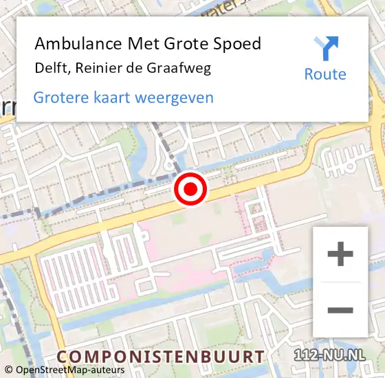 Locatie op kaart van de 112 melding: Ambulance Met Grote Spoed Naar Delft, Reinier de Graafweg op 27 januari 2022 12:32