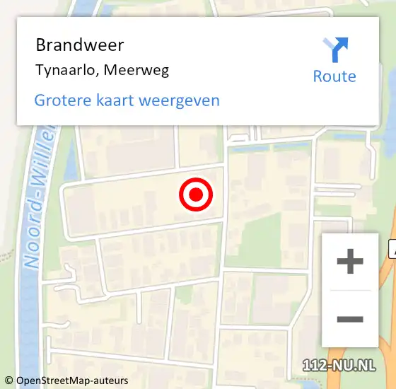 Locatie op kaart van de 112 melding: Brandweer Tynaarlo, Meerweg op 27 januari 2022 12:48