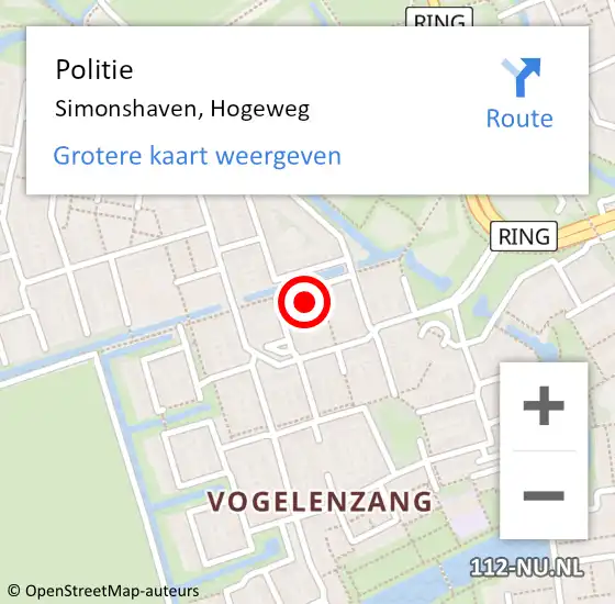 Locatie op kaart van de 112 melding: Politie Simonshaven, Hogeweg op 27 januari 2022 12:52