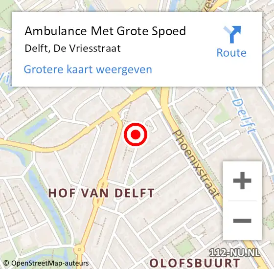 Locatie op kaart van de 112 melding: Ambulance Met Grote Spoed Naar Delft, De Vriesstraat op 27 januari 2022 13:05