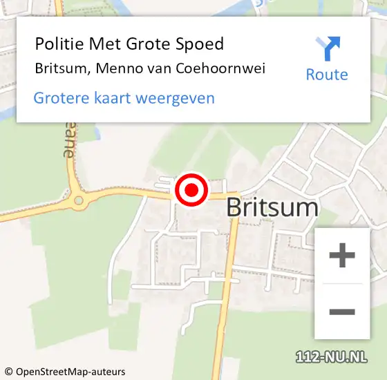 Locatie op kaart van de 112 melding: Politie Met Grote Spoed Naar Britsum, Menno van Coehoornwei op 27 januari 2022 13:16