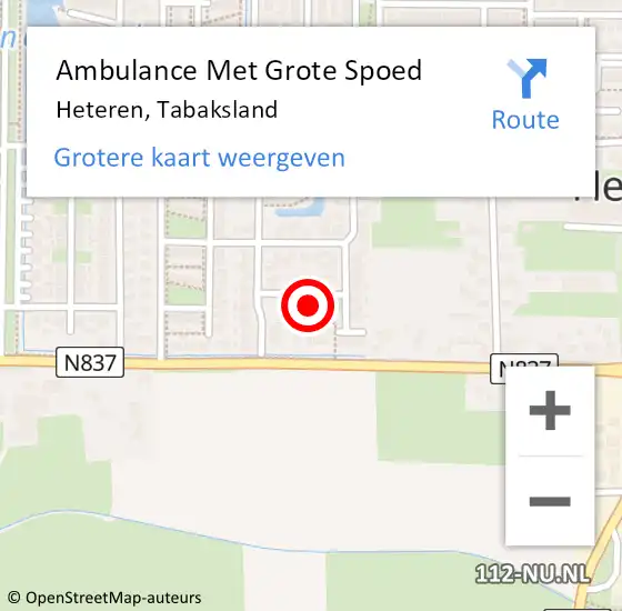 Locatie op kaart van de 112 melding: Ambulance Met Grote Spoed Naar Heteren, Tabaksland op 27 januari 2022 13:18