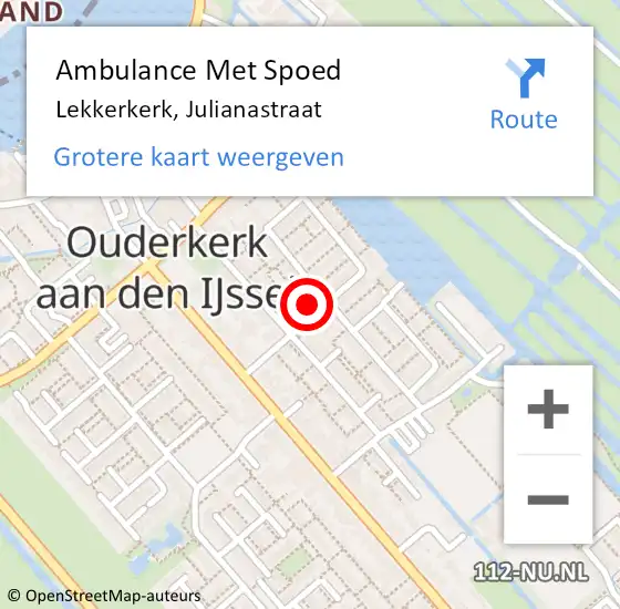 Locatie op kaart van de 112 melding: Ambulance Met Spoed Naar Lekkerkerk, Julianastraat op 27 januari 2022 13:32