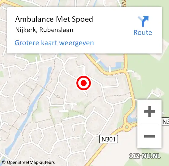 Locatie op kaart van de 112 melding: Ambulance Met Spoed Naar Nijkerk, Rubenslaan op 27 januari 2022 13:32