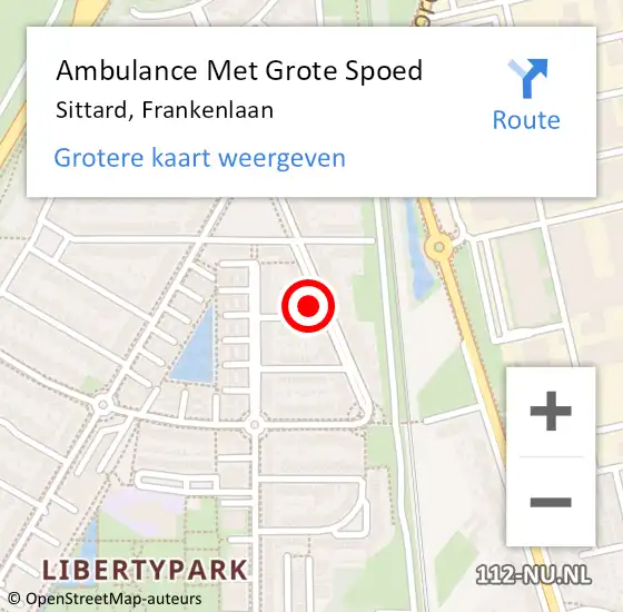 Locatie op kaart van de 112 melding: Ambulance Met Grote Spoed Naar Sittard, Frankenlaan op 6 juli 2014 14:07