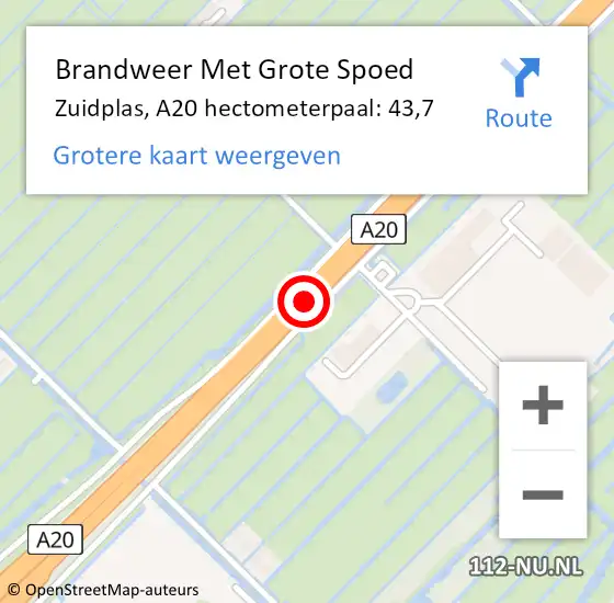 Locatie op kaart van de 112 melding: Brandweer Met Grote Spoed Naar Zuidplas, A20 hectometerpaal: 43,7 op 27 januari 2022 13:57