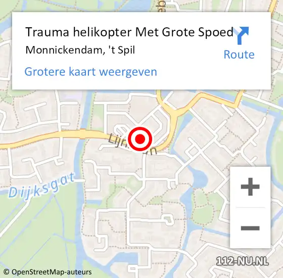 Locatie op kaart van de 112 melding: Trauma helikopter Met Grote Spoed Naar Monnickendam, 't Spil op 27 januari 2022 13:58