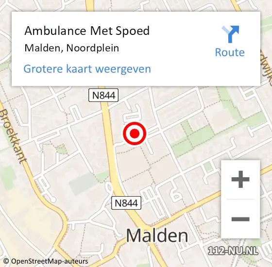 Locatie op kaart van de 112 melding: Ambulance Met Spoed Naar Malden, Noordplein op 27 januari 2022 14:18